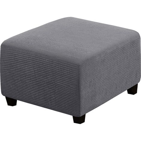 Housse de futon carrée, protection de meuble, avec bande élastique en bas, en tissu jacquard extensible à petits carrés (gris foncé). (1/5)