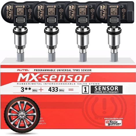 TPMS MX Sensor, Dual Frequency Tire Replacement Sensor for All Cars, Identical to OE Sensor, 100% Clonable Tire Pressure Monitoring System Sensor (Metal Valve, 4 Pieces) (1/5)