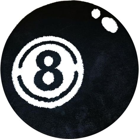 Billardteppich mit 8-Ball-Motiv, weicher runder Mikrofaserteppich, waschbarer, rutschfester Teppich für Wohnzimmer, Schlafzimmer, Esszimmer oder Kinderzimmer, beflockter Bodenteppich (Schwarz, 60×60 c