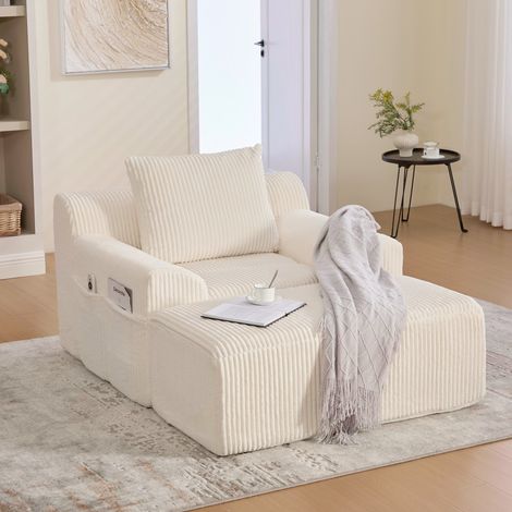 Fauteuils-Lecture-Velours-Côtelé-Repose-Pieds-Poches-Coussins-Assise-Profonde-Accoudoirs-Rembourré-Sans-Montage-110x147x67(cm) (1/5)