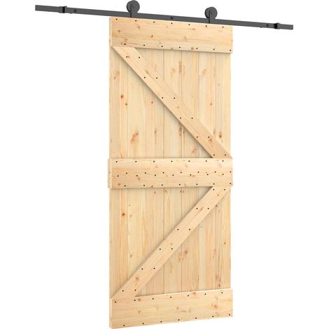 Schiebetür Natürlich und Schwarz 95 x 210 cm Massivkiefer vidaXL