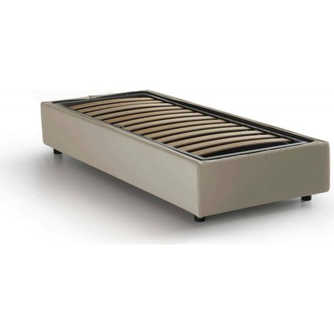 Talamo Italia Cama individual Asia, Cama contenedor con revestimiento de tela, 100% Made in Italy, Apertura frontal, adecuado para colchón Cm 80x190, Beige, con embalaje reforzado