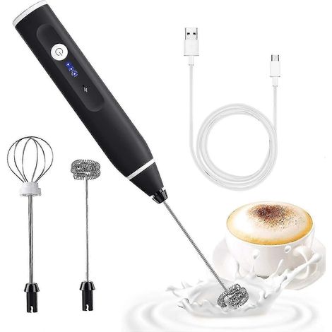 Mousseur à lait électrique, rechargeable par USB, double fouet, noir (1/3)