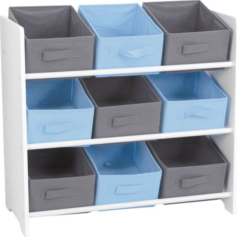 Meuble 9 paniers - 63 x 30 x 59,5 cm - MDF - Bleu et gris - Livraison gratuite (1/5)