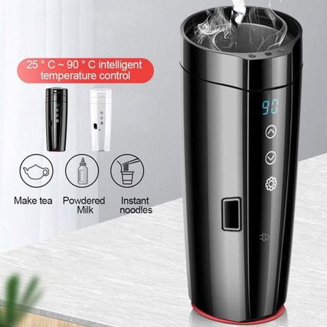 Tasse chauffante universelle 12V/24V 400ml pour voiture, bouilloire électrique automatique, thermos pour café, thé et lait. Label (1/4)