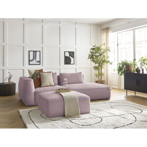 BOBOCHIC - Canapé droit fixe 3 places LEOPOLD velours côtelé avec pouf Accoudoir gauche Violet (1/5)