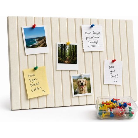 Relaxdays, tableaux en feutre autocollants, lot de 2 rectangles, 60 x 40 cm, beige, pour bureau et maison, avec punaises (1/5)