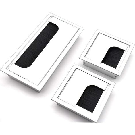 Câble Passe Couvercle 3 Pièces Carrée argent Passe Câbles Encastrables Bureau Cache Cable bureau en Alliage D'aluminium Sortie de Cable Passage de Cable 2Pièces 80 x 80 mm +1Pièce 160 x 80 mm