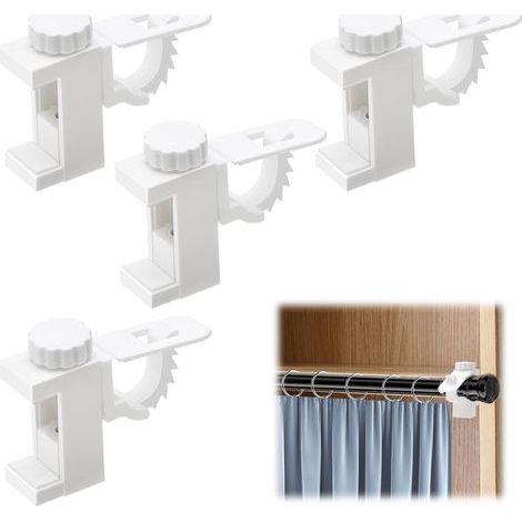 4 Pièces Support de Support de Pince Porte Rideaux Support Tringle Rideaux Réglables Supports pour Tringles à Rideau Support Fixation Tringle Rideau Pour Salon Bureau Chambre Armoire Penderie