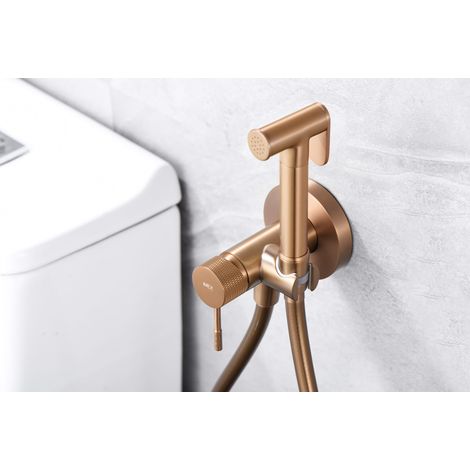 Mice- Grifo Monomando de Bidet Empotrado - Ducha Higienica empotrado - Grifo intimo de baño de bide para agua caliente/Frio Color Oro Rosa Cepillado (1/3)