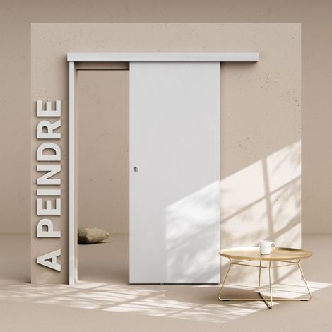 Porte Coulissante avec Rail - Prépeinte Plane 83 cm - Avec butée