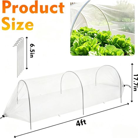 Tunnel de protection horticole pour carré potager, filet anti-insectes et anti-oiseaux 23g, voile légumes avec arceaux, Composition : 1pcs, Couleur : blanc (1/5)