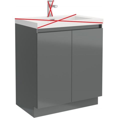 Meuble sous vasque simple 700mm – 2 portes en panneau de particules 16mm – Finition gris laqué – Tiroir métal avec glissières à ouverture totale – Alterna (1/2)