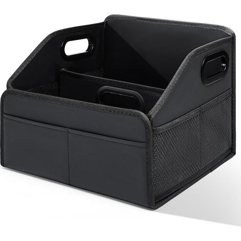 Cesta organizadora de almacenamiento para coche, reforzada y divisible, de cuero. (1/3)