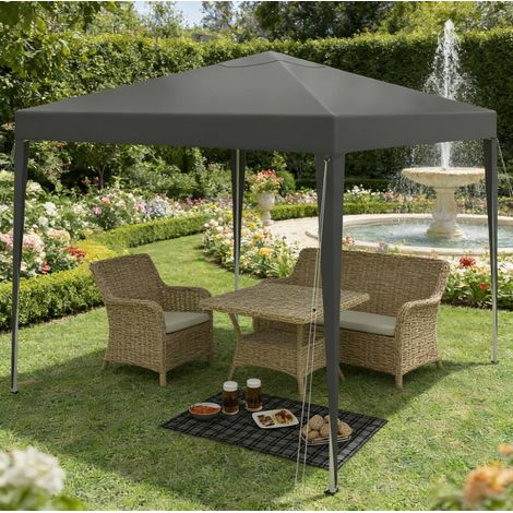 Pavillon pliant 3x3 m réglable en hauteur avec sac de transport, toile Oxford imperméable anti-UV, gris foncé (1/5)