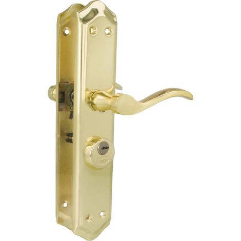 Poignée de porte Gauche Mod. ALFA avec Béquille Mod. 46 - Acier Laitonné - 255 x 48 mm - Carré de 8 mm - Incl. 2 clés - Pour portes de 35 à 45 mm - Doré (1/5)