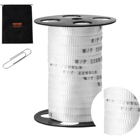Feuillard Polyester, 33 m x 1,6 cm, Ruban de Traction, Capacité de Traction 998 kgf, Corde Plate, Rouleau de Ruban Imprimée pour Emballage, Jardinage, Électricités, Travaux de Conduits, Blanc (1/5)