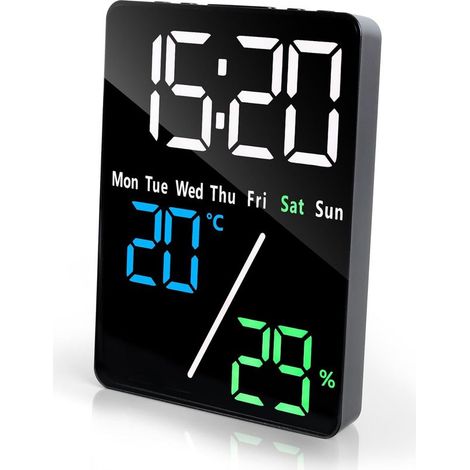 Sveglia digitale a LED da 5,7", con 1 porta di ricarica USB, indicazione di temperatura, data, luminosità regolabile, funzione snooze, 2 allarmi, ideale come orologio da scrivania per camera da letto, (1/5)