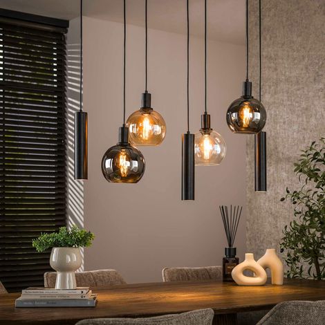 Suspension cuisine vintage - 4 globes verre, 3 cylindres NOVA (1/5)