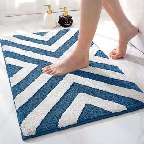 Tapis De Bain Antidérapant Absorbant Microfibre Douche Moelleux Lavable Machine 40x60 Cm Bleu (1/4)