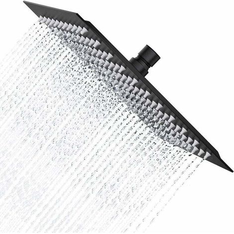 YMYNY Pommeau de Douche Noir, Tete de Douche Pluie 20 cm Pomme de Douche Carré en Acier Inoxydable 304 Pomme de Douche Anti Calcaire,Universelle Filetage 1/2 Pouce, Rotatif 360°