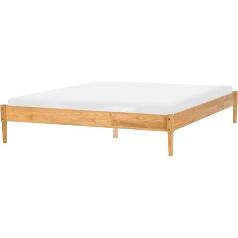 Bed Light Brown Pine Wood Frame with Slatted Bed Base without Headboard EU Super King Size 6ft Natural Scandi Style VEYRAC (1/5)