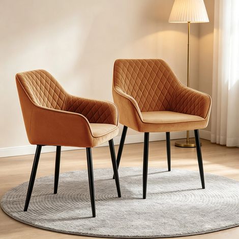 Ainpecca Dining Chairs 2pcs Velvet Kitchen Chairs Upholstered Seat with Backrest and Armrest Office chair(2pcs Orange) (1/5)