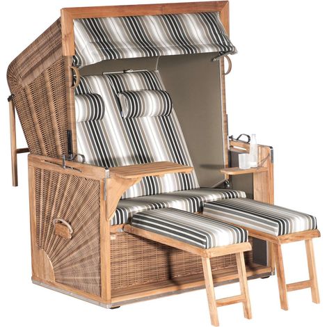 Sonnenpartner Admiral Teak 2-Sitzer XL Strandkorb 3/4-Liegemodell antik braun