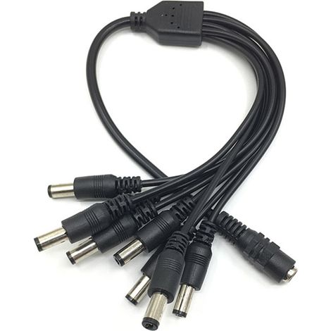 12V DC Y-Verteilerkabel, 1 Buchse, 8 Stecker, 5,5 x 2,1 mm Anschlüsse, Verlängerungskabel für Überwachungskameras, Haushaltsgeräte und LEDs