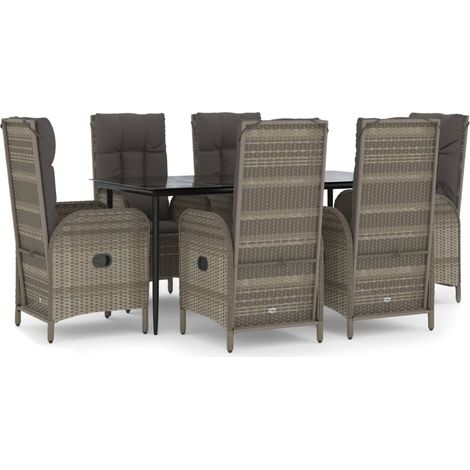 Maison Exclusive - Set da Pranzo Giardino 7pz Nero e Grigio con Cuscini Polyrattan (1/5)