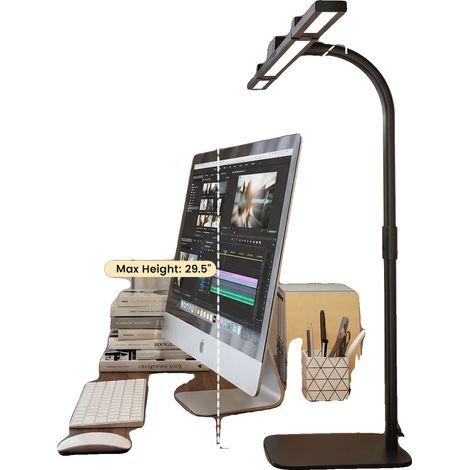 Lámpara de escritorio con brazo flexible ajustable, iluminación regulable, color negro con base, 21-30 W. (1/2)