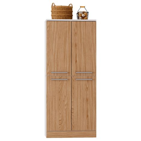 Meuble de garde-manger, Grande armoire de cuisine à 4 portes, Meuble de rangement style réfrigérateur avec étagères réglables, Grand buffet de salle à manger avec poignées métalliques et kit anti-basc