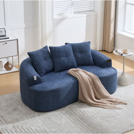 sofá 2 plazas de chenilla azul 164 cm OKMYHOME (1/5)