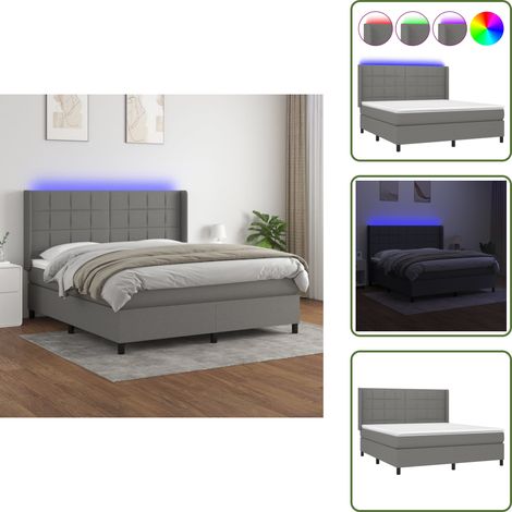 Sommier à lattes de lit matelas LED Gris foncé 180x200 cm Tissu - Sommier Tapissier - Lit Avec Led - Matelas À Ressorts Ensachés - Têted Lit Ajustable - Éclairage LED (1/5)