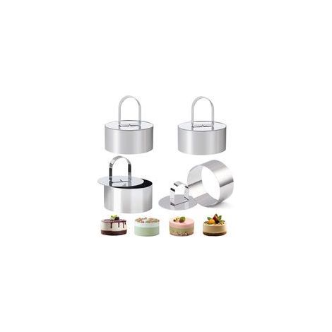 4PCS Emporte Piece Rond, Cercle a Patisserie, Moules à Mousse, avec Poussoir Cercles de Présentation Moules à Tartelettes Anneau de Mousse Perforée (1/5)