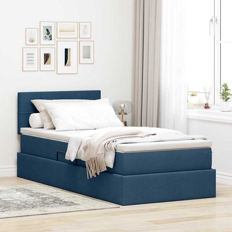 Bett mit Stauraum und LED mit Matratze Blau 100 x 200 cm Stoff