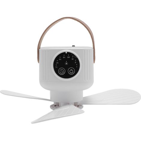 Ventilateur de plafond multifonctionnel avec éclairage, télécommande rechargeable, idéal pour le camping et les activités de plein air (chambre d'enfant, blanc). (1/5)