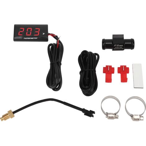 Indicatore digitale LCD ultrasottile per la temperatura dell'acqua della moto, alimentazione DC 12V, con adattatore per sensore da 18 mm per la maggior parte delle motociclette, colore rosso. (1/4)