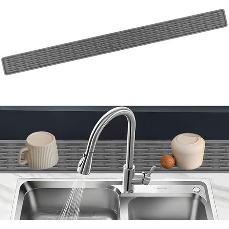 - Alfombrilla escurridora de platos - Silicona - Antideslizante para secar la vajilla y proteger el fregadero - Ideal para espacios pequeños - Gris - 70x5x0,5cm (1/5)