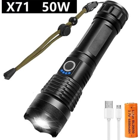 Lampe de Poche LED Ultra Puissante 5000 Lumens Rechargeable par USB, Tactique Extrêmement Lumineuse Lampe Torche (1/4)