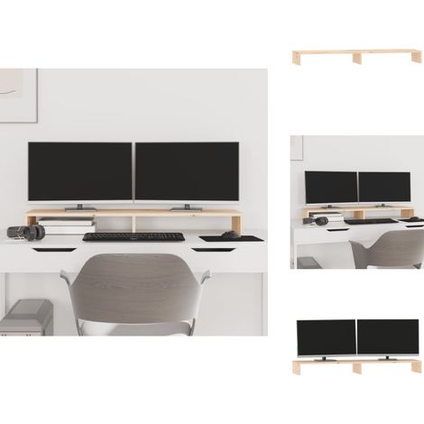 Support pour moniteur 100x27x10 cm Bois de pin solide - Support Ordinateur - Support Ecran - Support Monitor - Meuble Informatique - Rangement Bureau (1/5)
