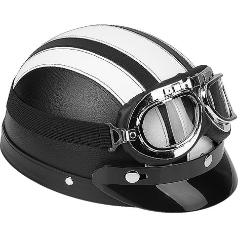 Casque demi-jet moto synthétique universel avec visière et lunettes UV anti-éblouissement - Blanc (1/2)