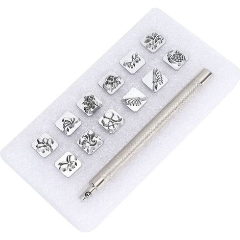 Lot de 12 poinçons de frappe motifs plantes et animaux pour travail du cuir DIY + 1 manche (1/5)