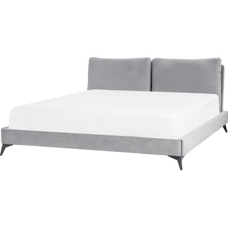 Cama con somier de terciopelo gris negro 180 x 200 cm base de listones Melle
