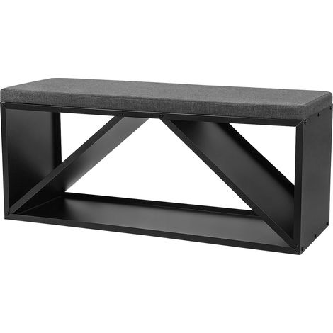 Jiubiaz Leñero con banco acolchado, estructura de metal negro para interior, cojín gris, 102 × 35 × 40 cm (1/5)