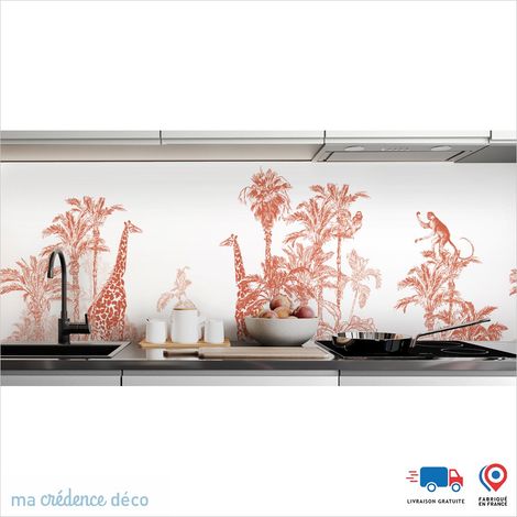 Crédence : Dessin jungle et animaux 3 - Couleur Rouge saumon - Alu composite - 120 - 60 (1/3)