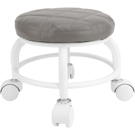 Siège à roulettes bas tabouret en cuir PU roue muette chaise ronde pivotante en hauteur pour bureau à domicile Garage magasin gris (1/5)