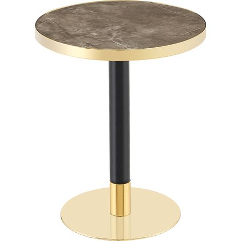 ELVMI Runder Beistelltisch mit Mittelfuß und Goldrand, Wohnzimmer Schlafzimmer Balkon, MDF Metall, 60 x 73,7 cm, Grau (1/5)