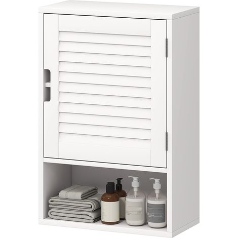 Armoire murale salle de bain porte lattes étagère réglable compartiment ouvert blanc 40x20x60cm