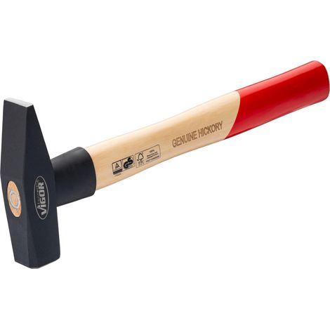 Marteau de serrurier avec tête de marteau 500 g, manche en bois d'hickory avec protection contre les chocs en caoutchouc, longueur 320 mm, pour un travail puissant et précis (1/4)